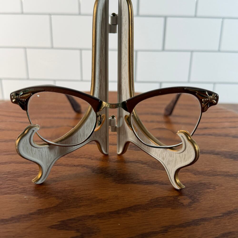 Vintage 1950s Art Craft 12K GF Cat Eye Browline Glasses Gold Bow Accents